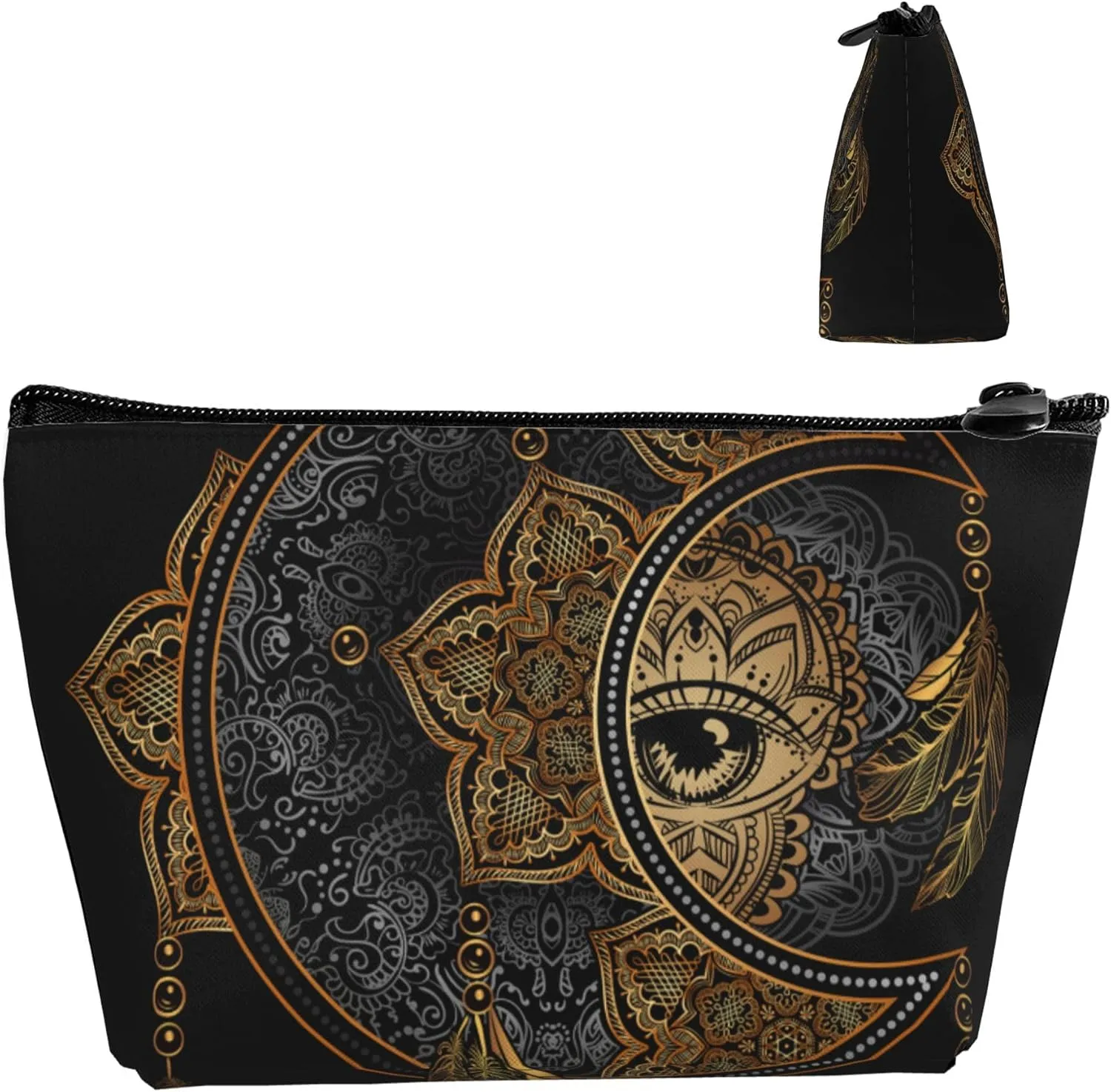 Fashion Cosmetic Storage Bag Compatible with Mandala Boho Moon Sun Dreamcatcher Small Pouch, Large Capacity for Makeup Pencil Cash, Waterproof Oxford Pouch for Women Men