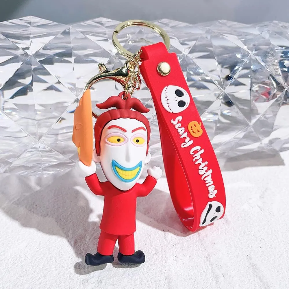 feimeng jewelry Jack and Sally Keychain Cartoon Character Wristlet Key Chain Ring Keys Holder Scary Christmas Gift For Fans