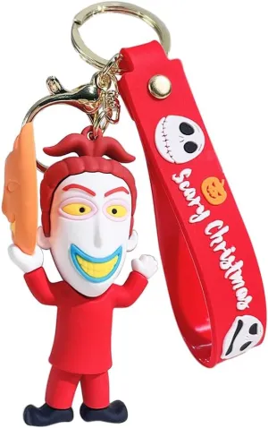 feimeng jewelry Jack and Sally Keychain Cartoon Character Wristlet Key Chain Ring Keys Holder Scary Christmas Gift For Fans