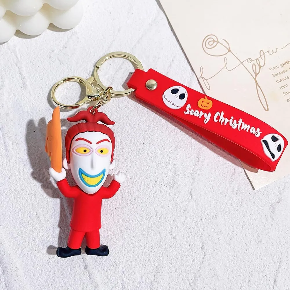 feimeng jewelry Jack and Sally Keychain Cartoon Character Wristlet Key Chain Ring Keys Holder Scary Christmas Gift For Fans
