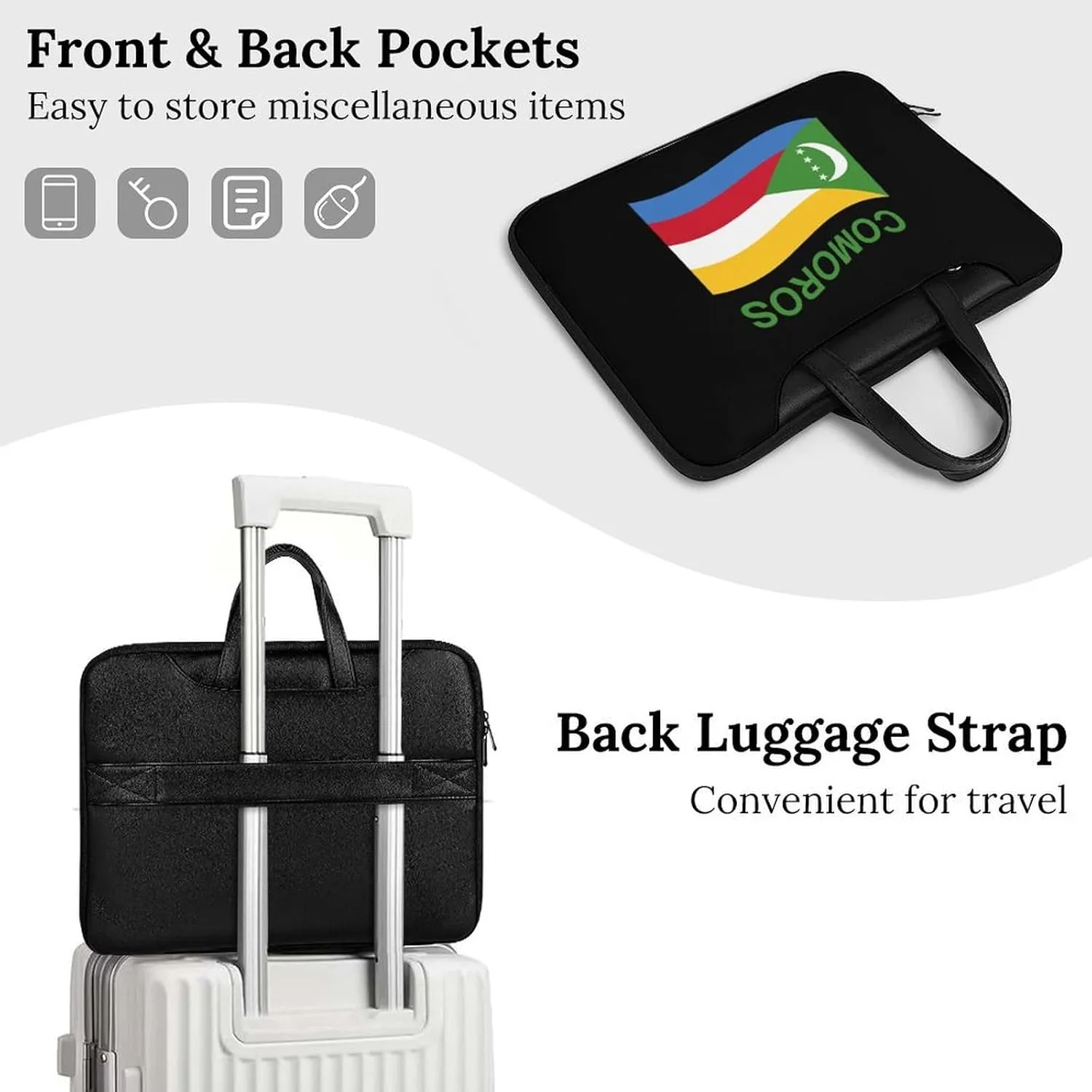 Flag of Comoros Leather Bag Laptop Case Slim Water Resistant Computer Bags with Handle Briefcase for Work