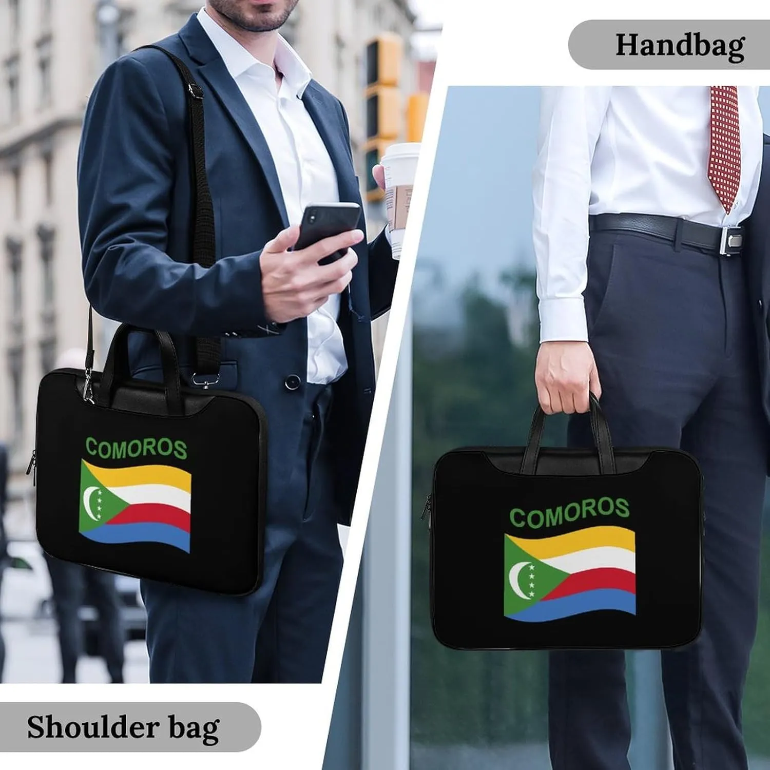 Flag of Comoros Leather Bag Laptop Case Slim Water Resistant Computer Bags with Handle Briefcase for Work