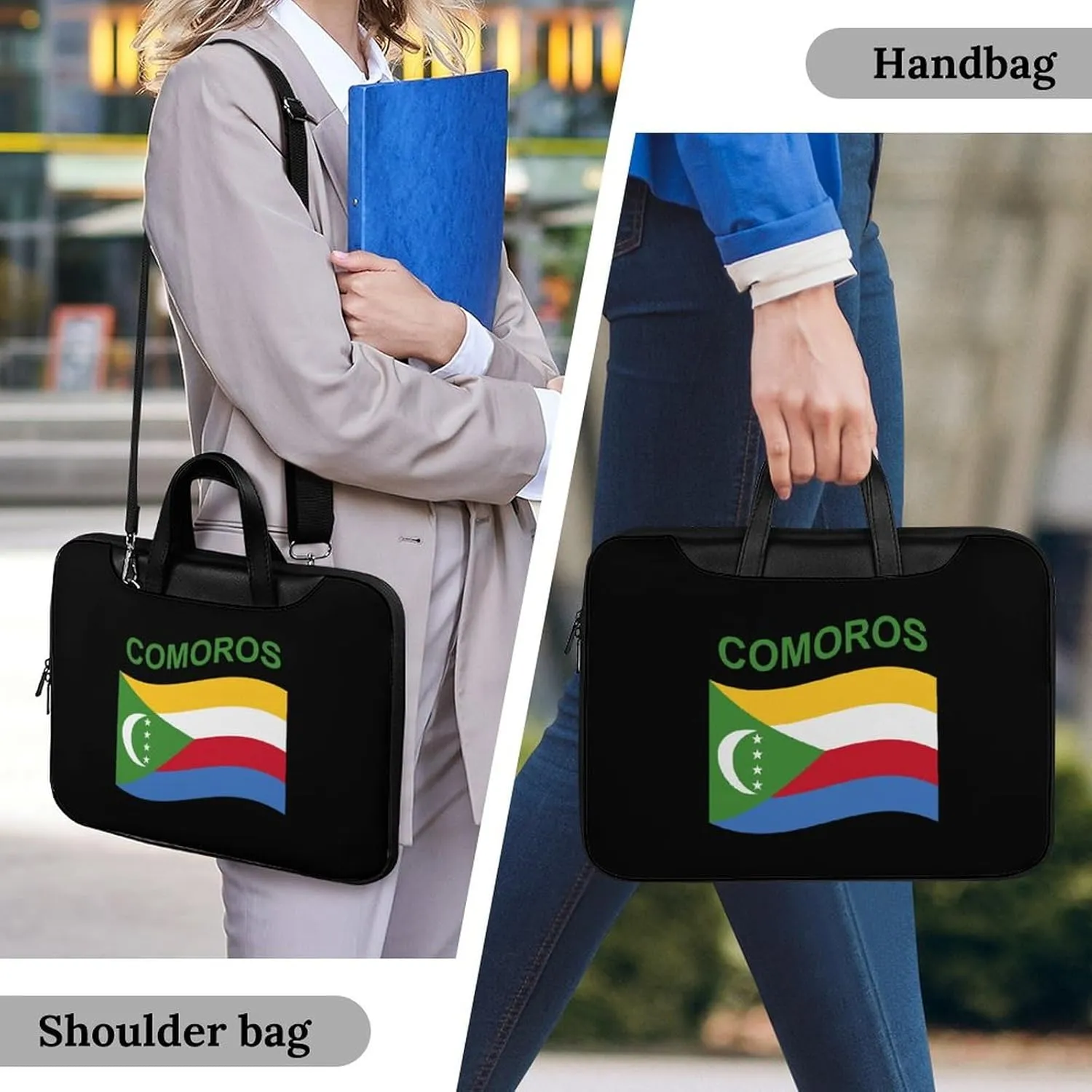 Flag of Comoros Leather Bag Laptop Case Slim Water Resistant Computer Bags with Handle Briefcase for Work