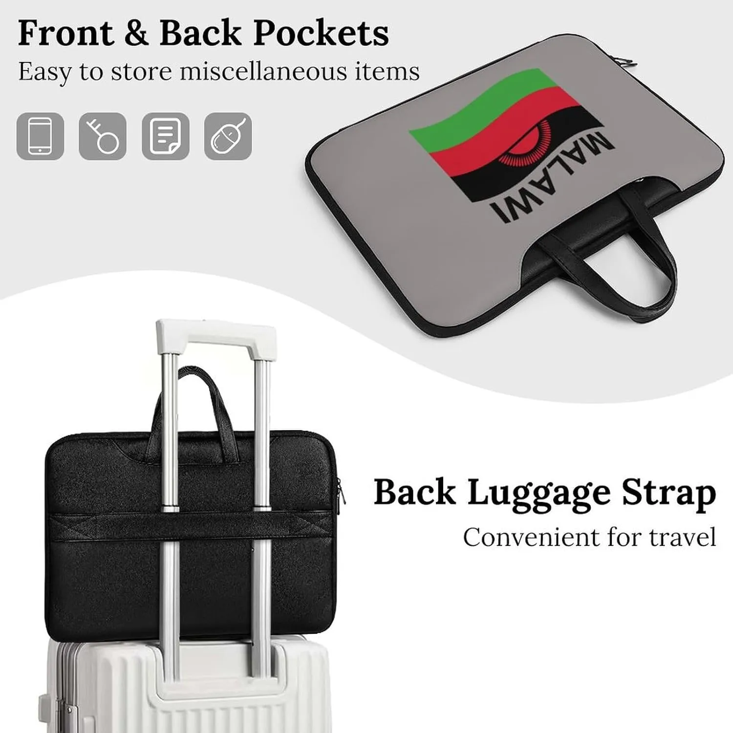 Flag of Malawi Leather Bag Laptop Case Slim Water Resistant Computer Bags with Handle Briefcase for Work