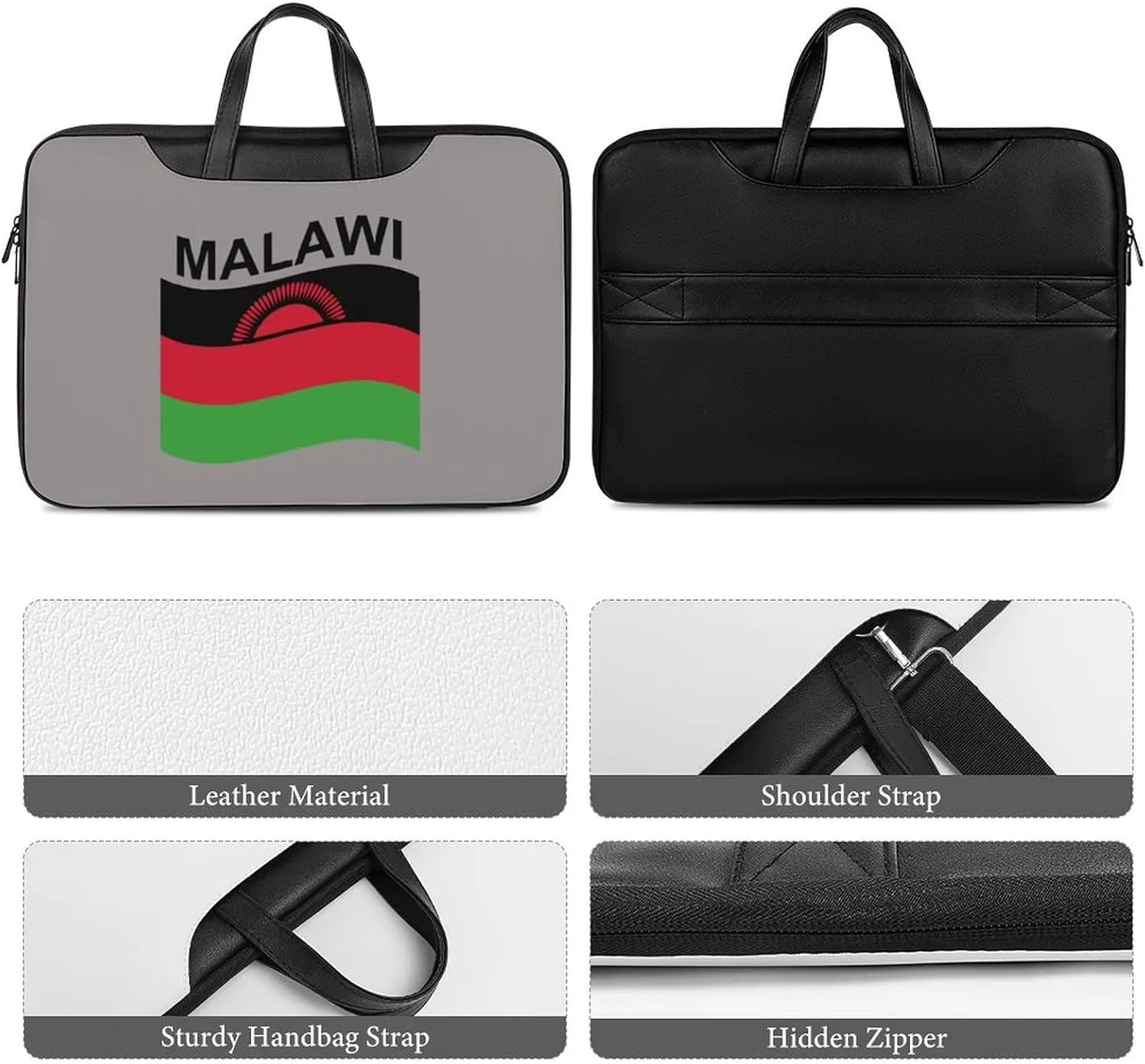 Flag of Malawi Leather Bag Laptop Case Slim Water Resistant Computer Bags with Handle Briefcase for Work