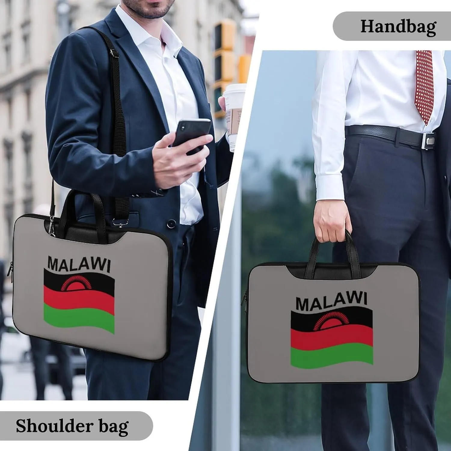 Flag of Malawi Leather Bag Laptop Case Slim Water Resistant Computer Bags with Handle Briefcase for Work