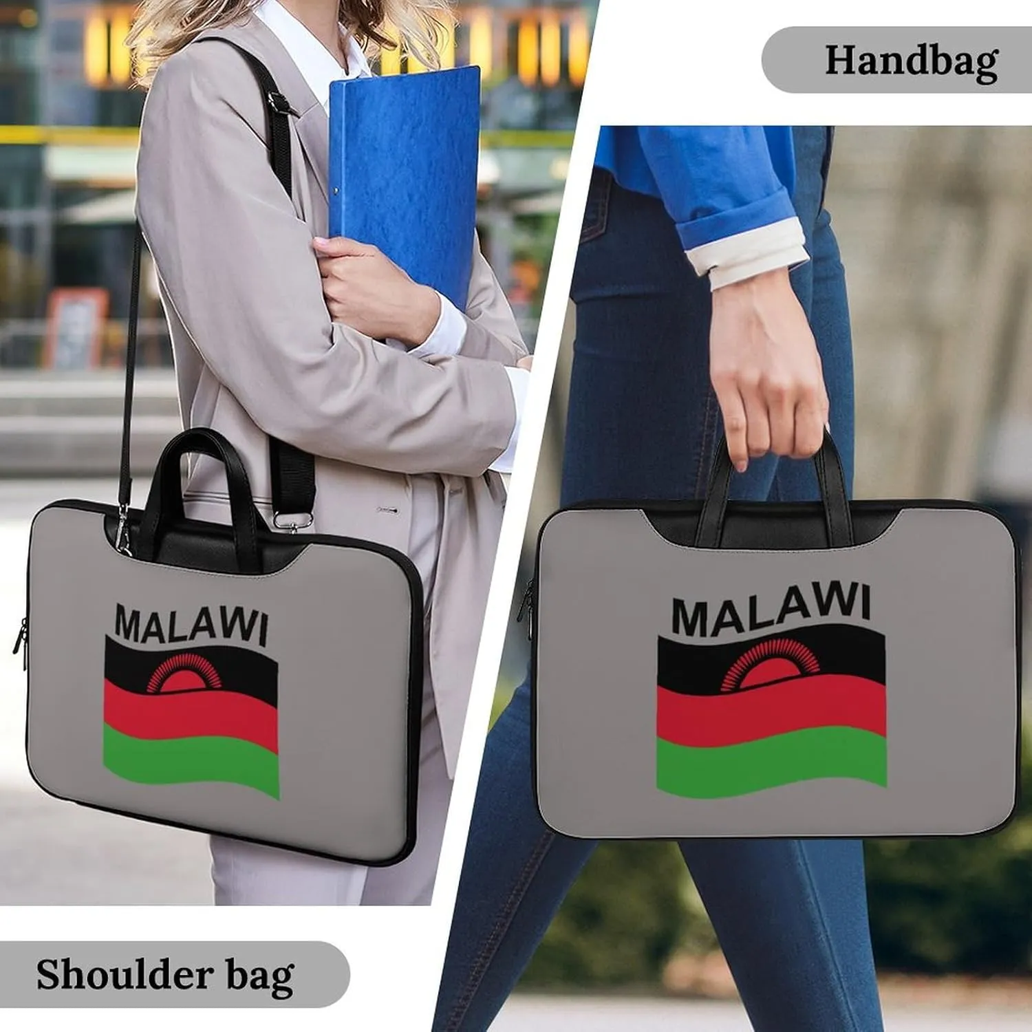 Flag of Malawi Leather Bag Laptop Case Slim Water Resistant Computer Bags with Handle Briefcase for Work