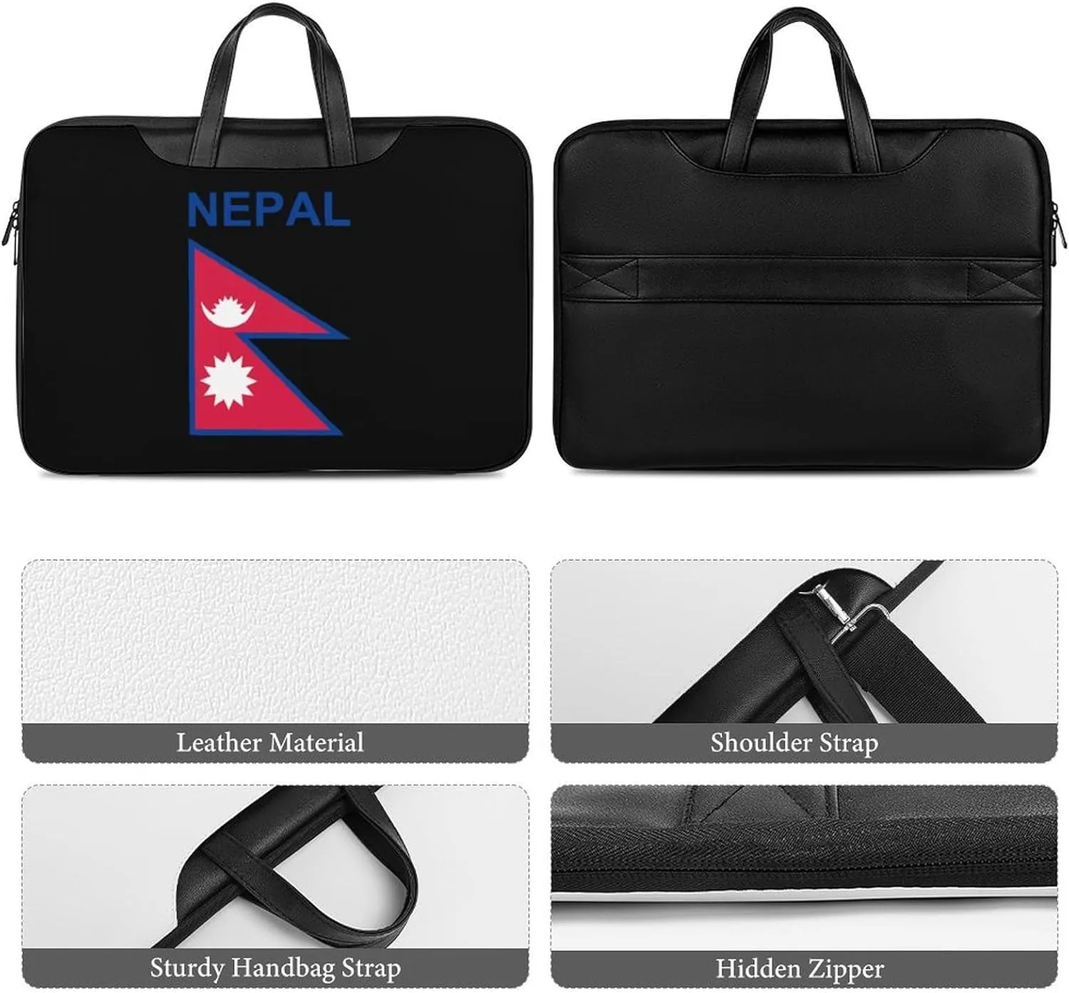 Flag of Nepal Leather Bag Laptop Case Slim Water Resistant Computer Bags with Handle Briefcase for Work