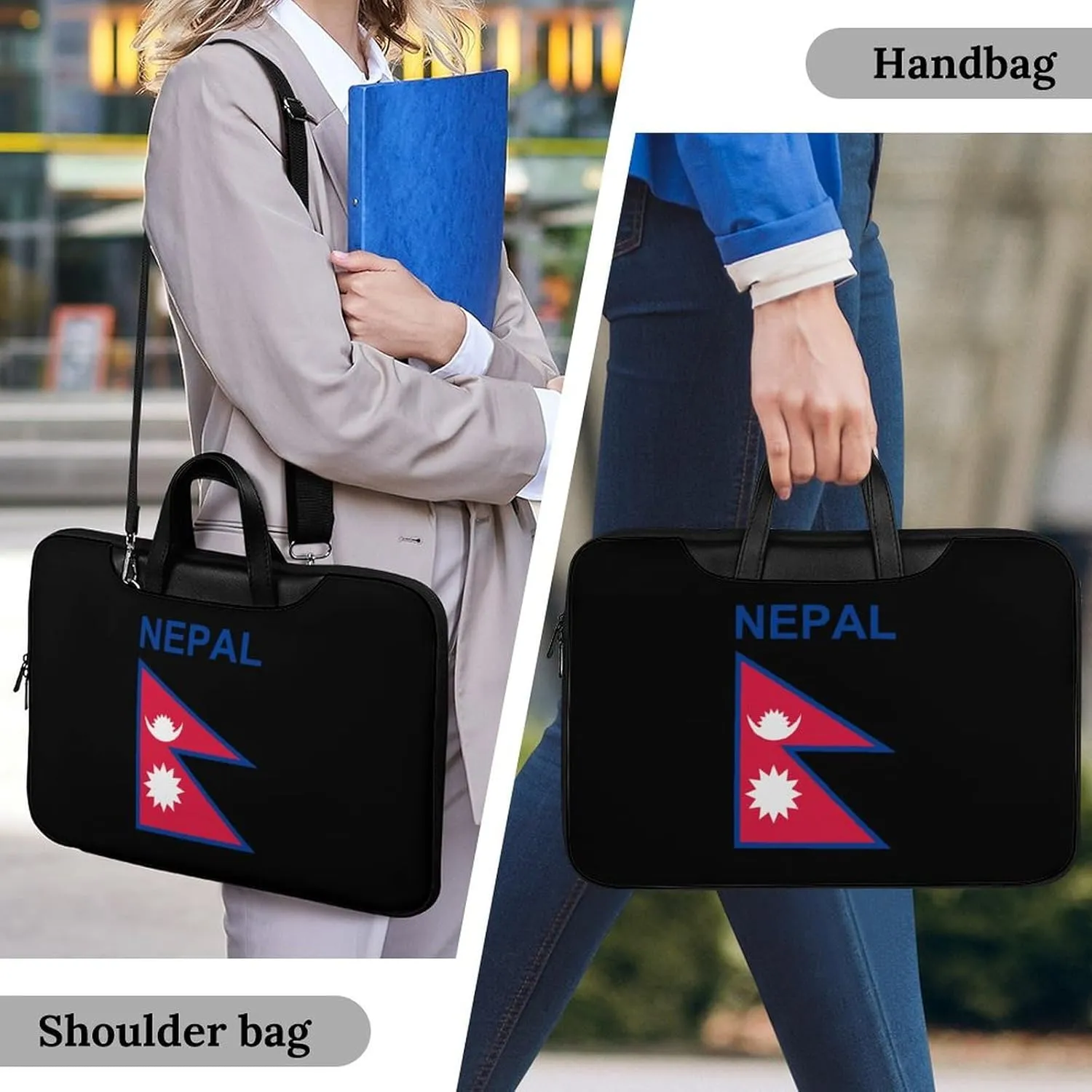 Flag of Nepal Leather Bag Laptop Case Slim Water Resistant Computer Bags with Handle Briefcase for Work