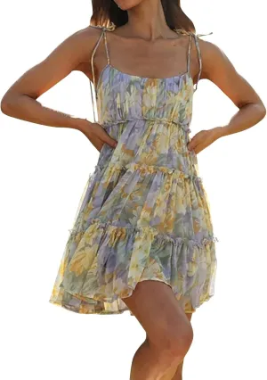 Floral Sundress for Women 2024 Casual Summer Back Smocked Sleeveless Dress Boho Layered Flowy Swing Beach Mini Dress