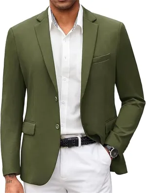 FLwuhui Mens Two Buttons Blazer Casual Lapel Collar Linen Jacket with Pockets Casual Sport Coat Slim Fit Lightweight Blazers