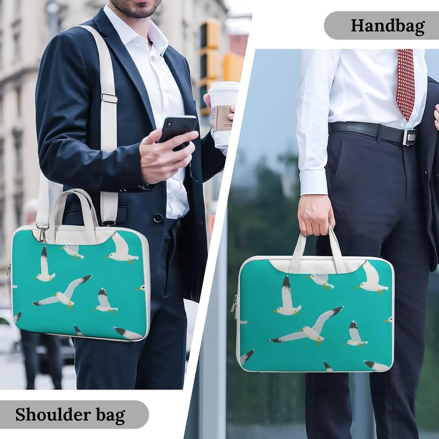 Flying Seagulls Leather Bag Laptop Case Slim Water Resistant Computer Bags with Handle Briefcase for Work