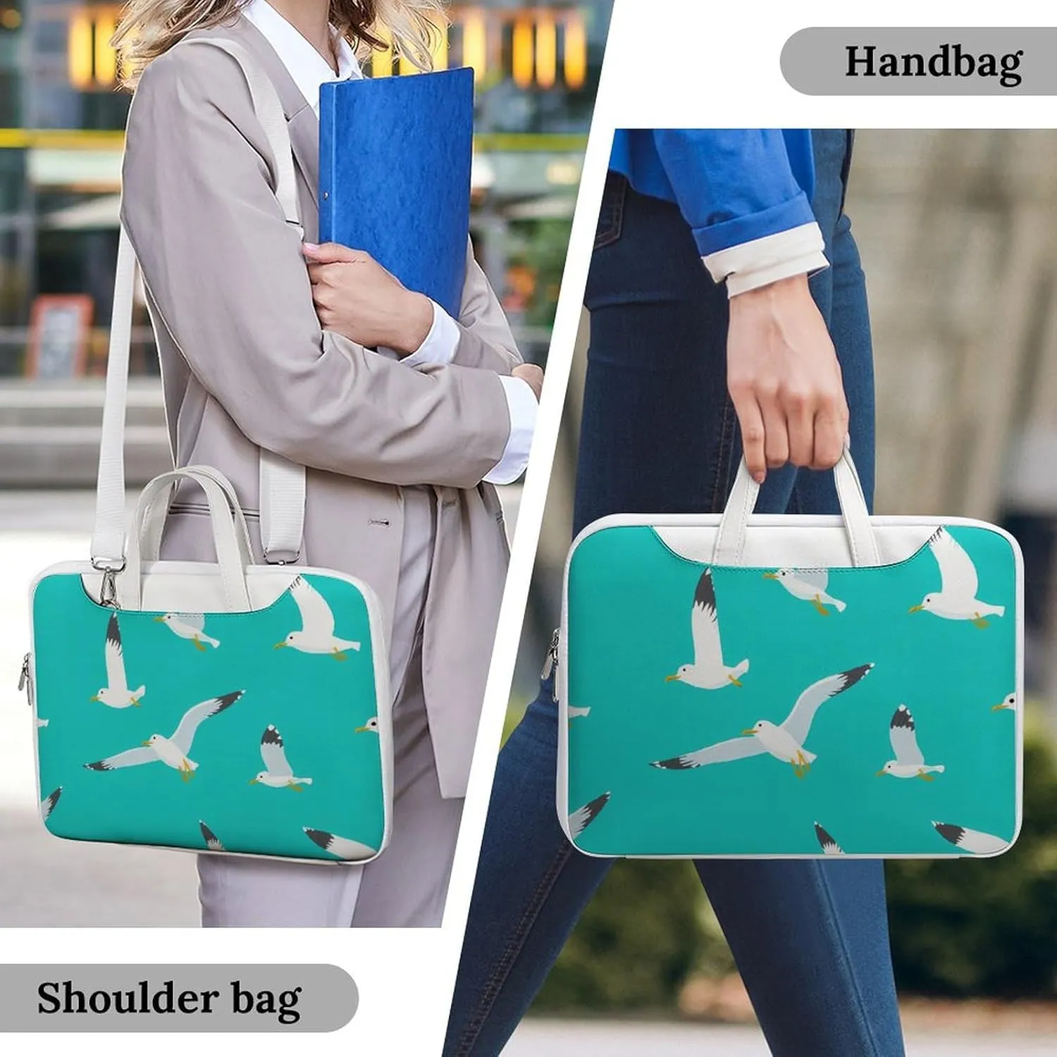 Flying Seagulls Leather Bag Laptop Case Slim Water Resistant Computer Bags with Handle Briefcase for Work