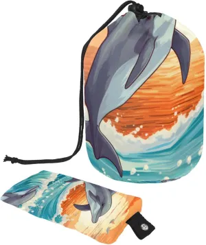 Fun Ocean Coast Whale Travel Cosmetic Bags Makeup Bag for Women, Foldable Drawstring Travel Cosmetic Bags, Portable Toiletry Bucket Bag