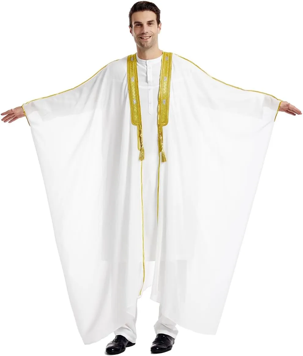 FYMNSI Men's Robe Muslim Clothes Kimono Loose Abaya Dresses Long Sleeve Embroidered Chiffon Kaftan Casual Formal Dubai Thobe