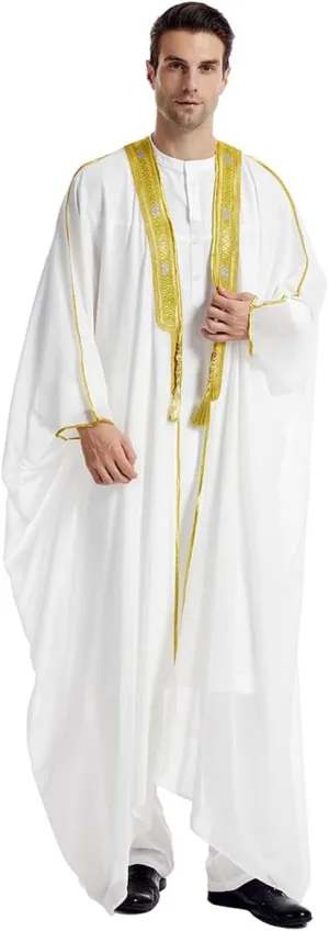 FYMNSI Men's Robe Muslim Clothes Kimono Loose Abaya Dresses Long Sleeve Embroidered Chiffon Kaftan Casual Formal Dubai Thobe