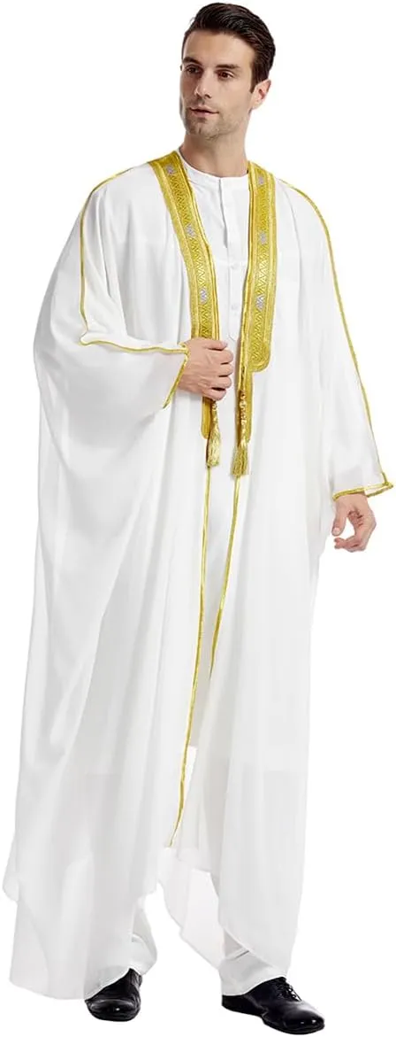 FYMNSI Men's Robe Muslim Clothes Kimono Loose Abaya Dresses Long Sleeve Embroidered Chiffon Kaftan Casual Formal Dubai Thobe