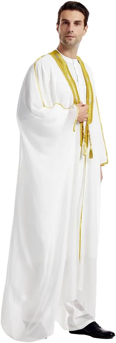 FYMNSI Men's Robe Muslim Clothes Kimono Loose Abaya Dresses Long Sleeve Embroidered Chiffon Kaftan Casual Formal Dubai Thobe