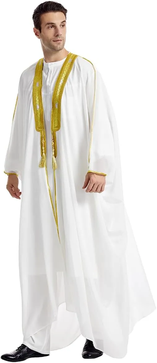 FYMNSI Men's Robe Muslim Clothes Kimono Loose Abaya Dresses Long Sleeve Embroidered Chiffon Kaftan Casual Formal Dubai Thobe