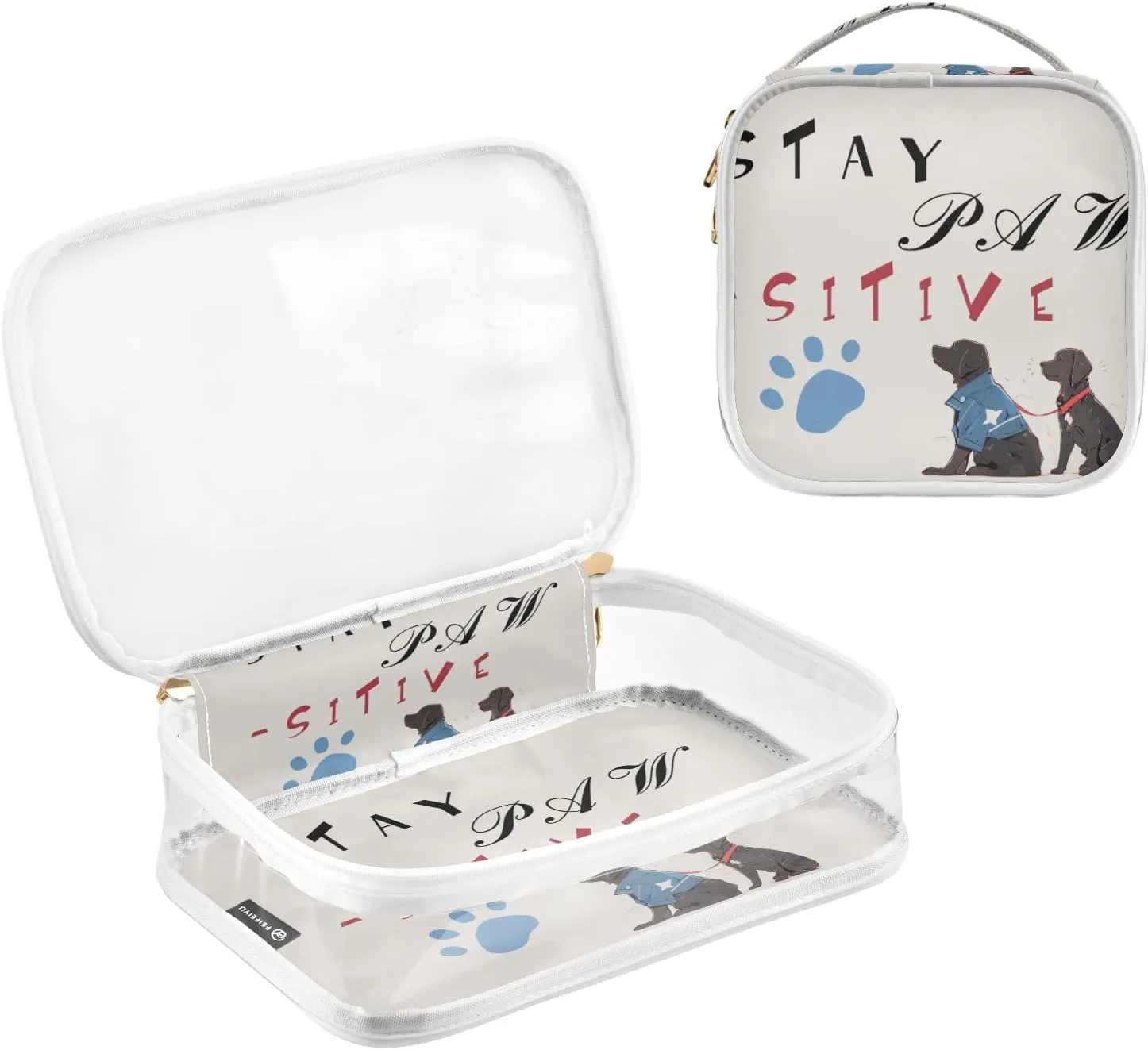 GAIGEO Cute Dog Stay Paw Sitive Clear Toiletry Bag Set, Clear Storage Bag, Travel Accessories Bags, 2 Pack