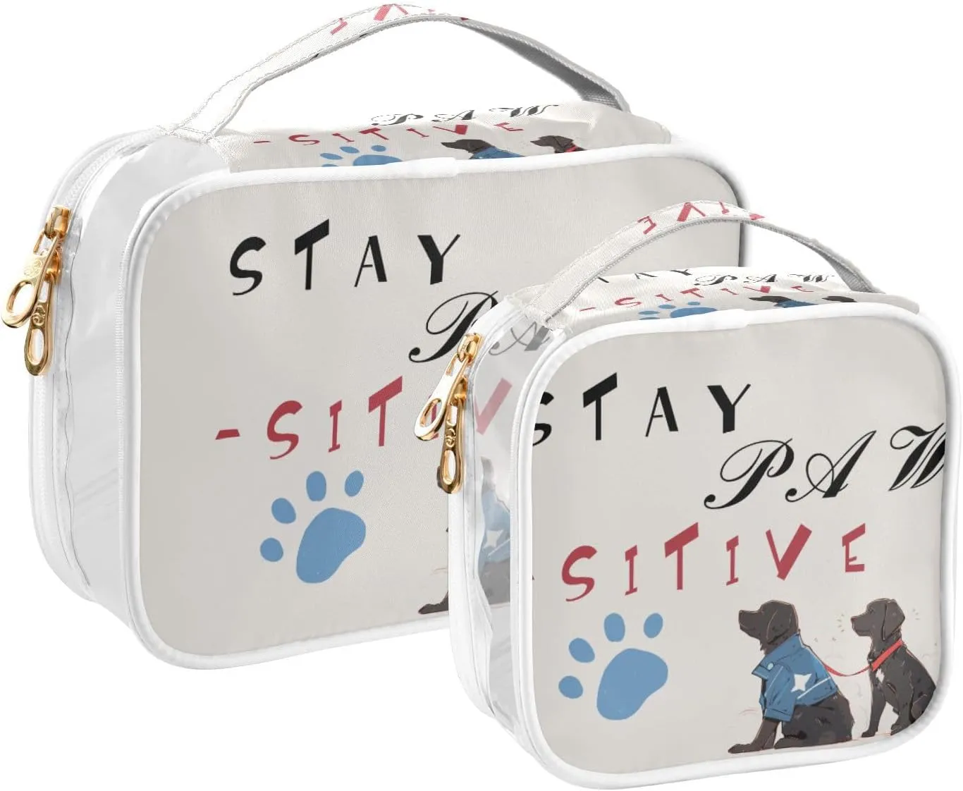 GAIGEO Cute Dog Stay Paw Sitive Clear Toiletry Bag Set, Clear Storage Bag, Travel Accessories Bags, 2 Pack