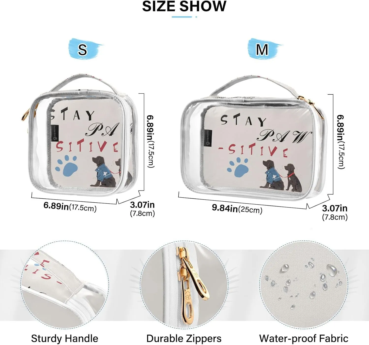 GAIGEO Cute Dog Stay Paw Sitive Clear Toiletry Bag Set, Clear Storage Bag, Travel Accessories Bags, 2 Pack