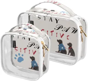 GAIGEO Cute Dog Stay Paw Sitive Clear Toiletry Bag Set, Clear Storage Bag, Travel Accessories Bags, 2 Pack