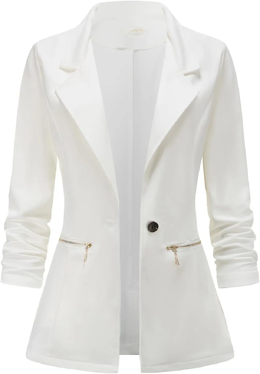 Genhoo Women's Long Sleeve Blazer Open Front Cardigan Jacket Work Office Blazer with Zipper Pockets S-3XL