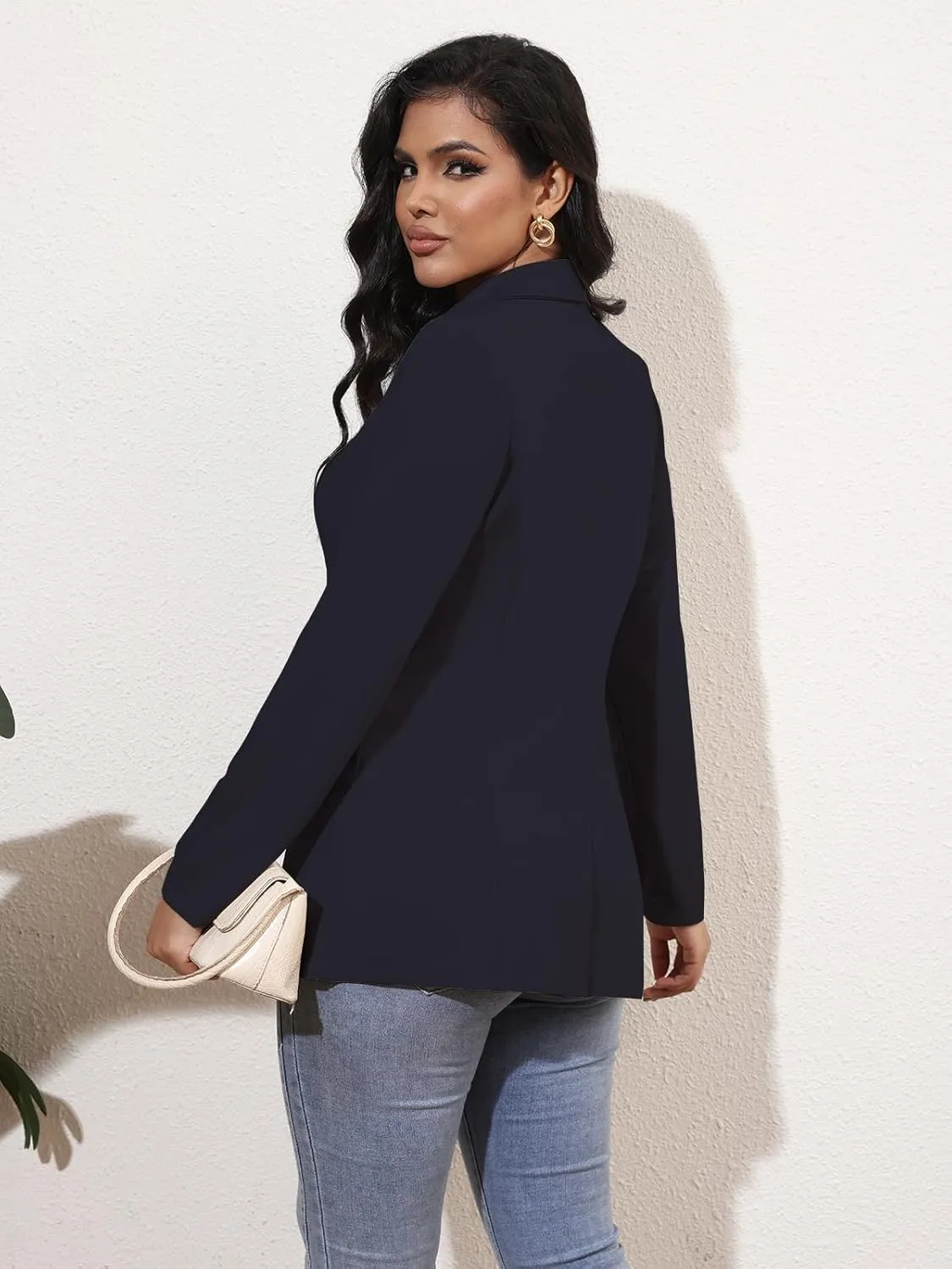 Genhoo Women's Long Sleeve Blazer Open Front Cardigan Jacket Work Office Blazer with Zipper Pockets S-3XL