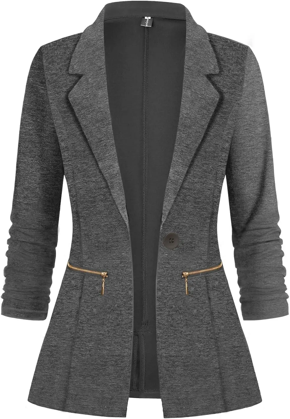 Genhoo Women's Long Sleeve Blazer Open Front Cardigan Jacket Work Office Blazer with Zipper Pockets S-3XL