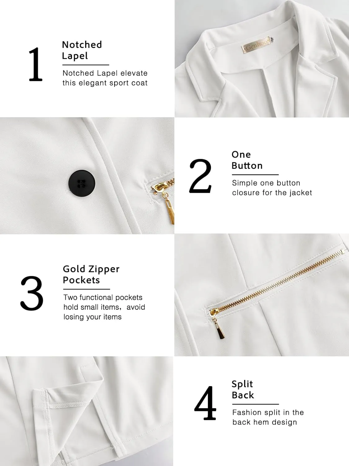 Genhoo Women's Long Sleeve Blazer Open Front Cardigan Jacket Work Office Blazer with Zipper Pockets S-3XL