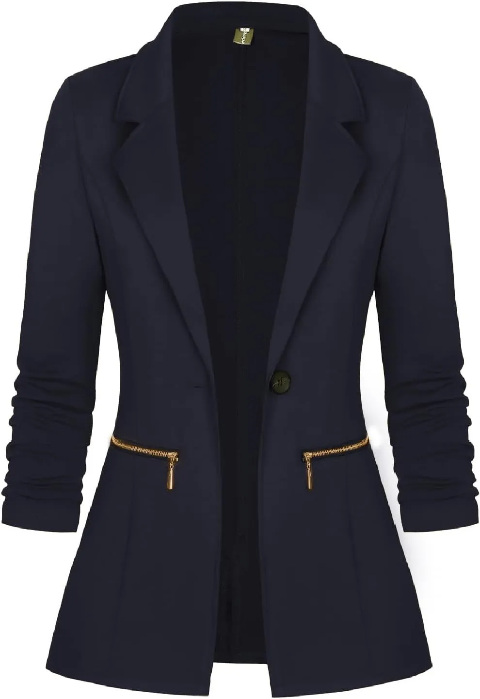 Genhoo Women's Long Sleeve Blazer Open Front Cardigan Jacket Work Office Blazer with Zipper Pockets S-3XL