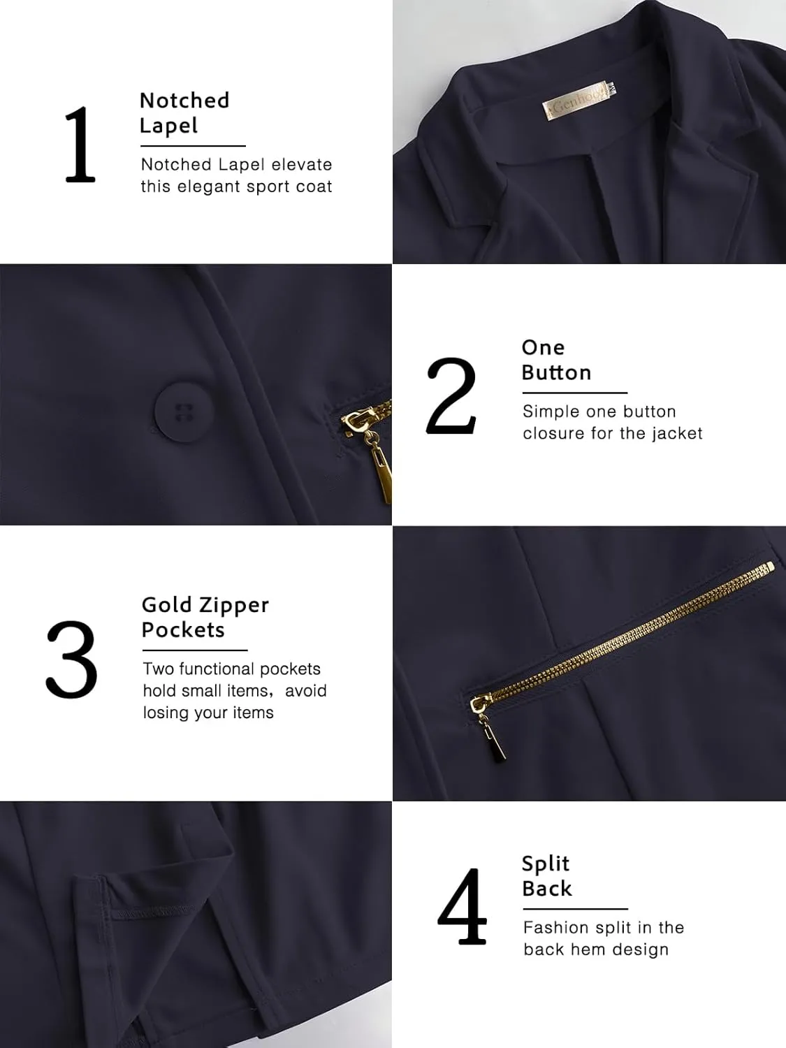 Genhoo Women's Long Sleeve Blazer Open Front Cardigan Jacket Work Office Blazer with Zipper Pockets S-3XL