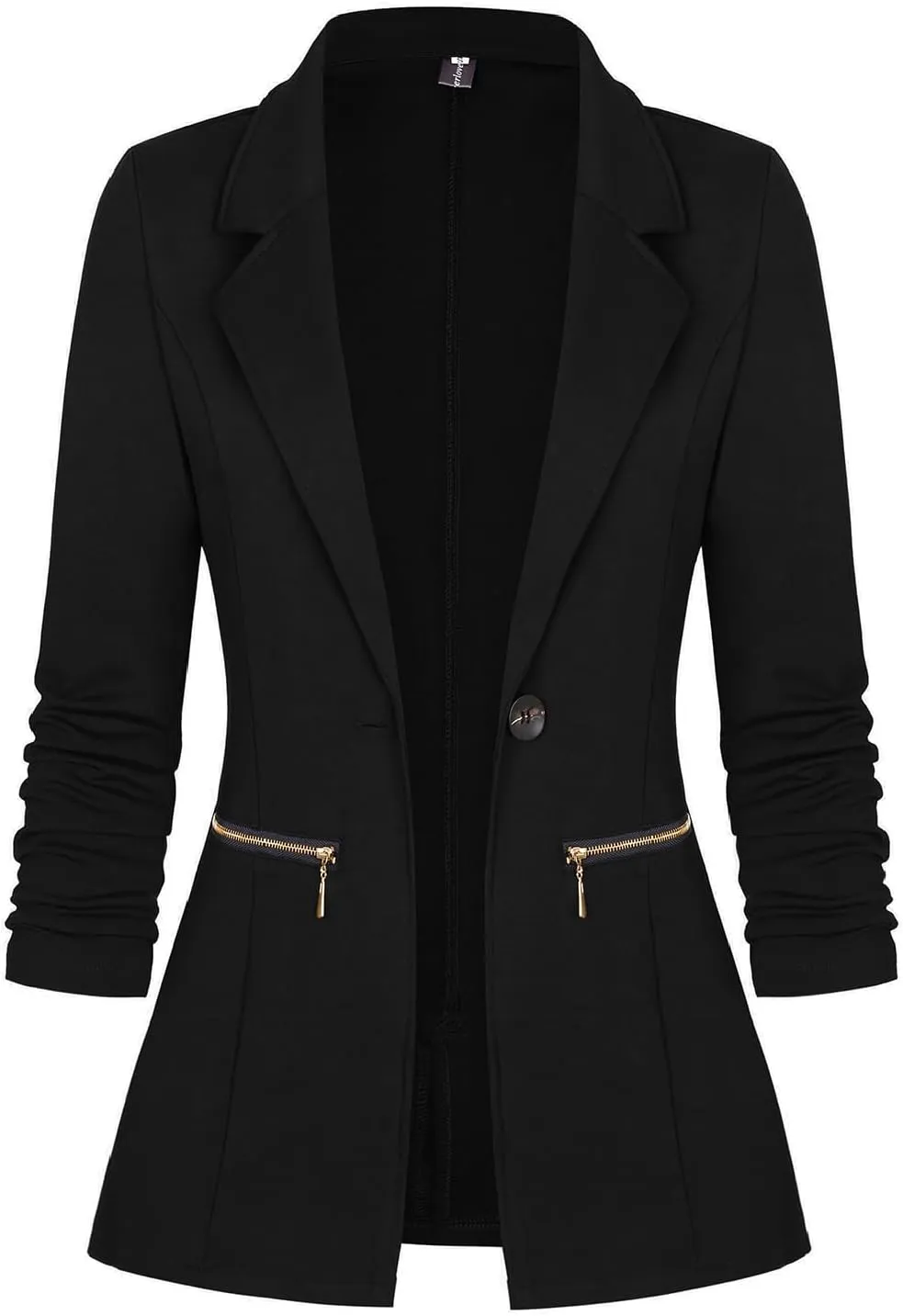 Genhoo Women's Long Sleeve Blazer Open Front Cardigan Jacket Work Office Blazer with Zipper Pockets S-3XL