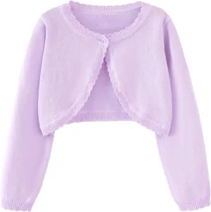 Girls Bolero Cardigan Sweater Toddler Kids Long Sleeve Button Knit Shrug Cropped Cover Up Jacket Tops