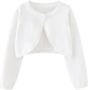 Girls Bolero Cardigan Sweater Toddler Kids Long Sleeve Button Knit Shrug Cropped Cover Up Jacket Tops