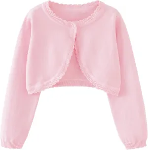 Girls Bolero Cardigan Sweater Toddler Kids Long Sleeve Button Knit Shrug Cropped Cover Up Jacket Tops