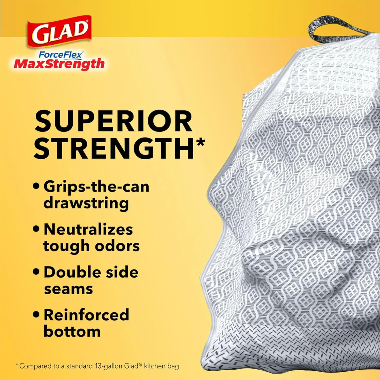 Glad ForceFlex MaxStrength Kitchen Trash Bags, 13 Gal, 45 Ct (Package May Vary)