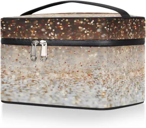 Glitter Makeup Bag Organizer Toiletry Bag Vanity Case Gold Sequin Portable Cosmetics Make Up Bag Zipper Pouch Case Organizer Waterproof Travel Toiletry Storage Bag for Women