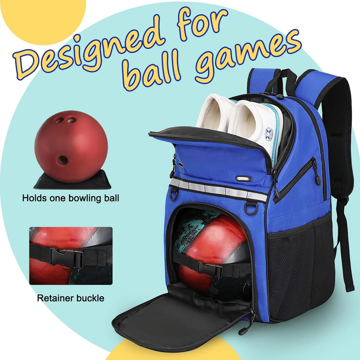 Goloni Bowling Backpack,Single Ball Bowling Bag with Shoe Compartment Up to Size 16,Bowling Bag with Padded Ball Holder