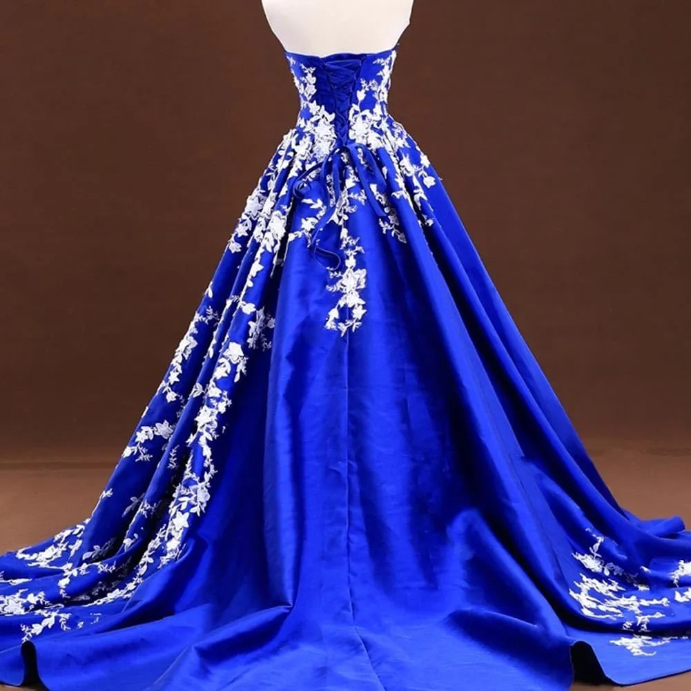 Gothic Long Ball Gown Satin V Nek White Lace Corset Prom Evening Wedding Dresses