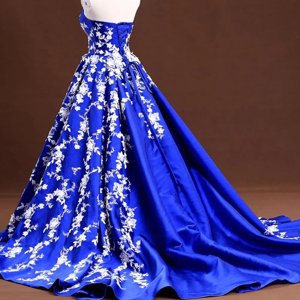 Gothic Long Ball Gown Satin V Nek White Lace Corset Prom Evening Wedding Dresses