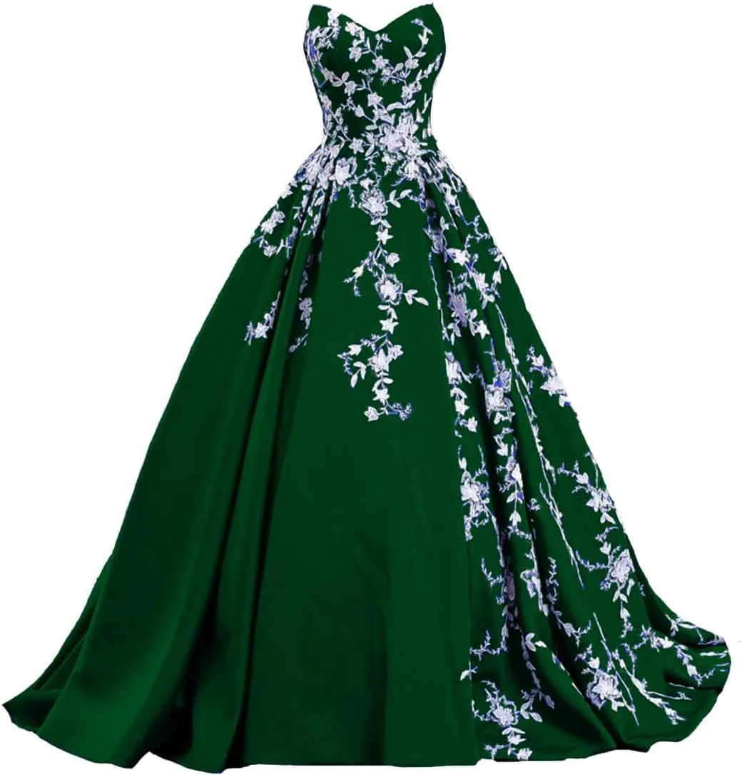 Gothic Long Ball Gown Satin V Nek White Lace Corset Prom Evening Wedding Dresses