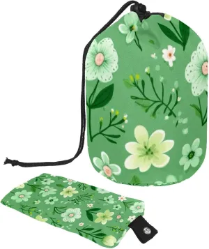 Green Grass Flowers Travel Cosmetic Bags Makeup Bag for Women, Foldable Drawstring Travel Cosmetic Bags, Portable Toiletry Bucket Bag