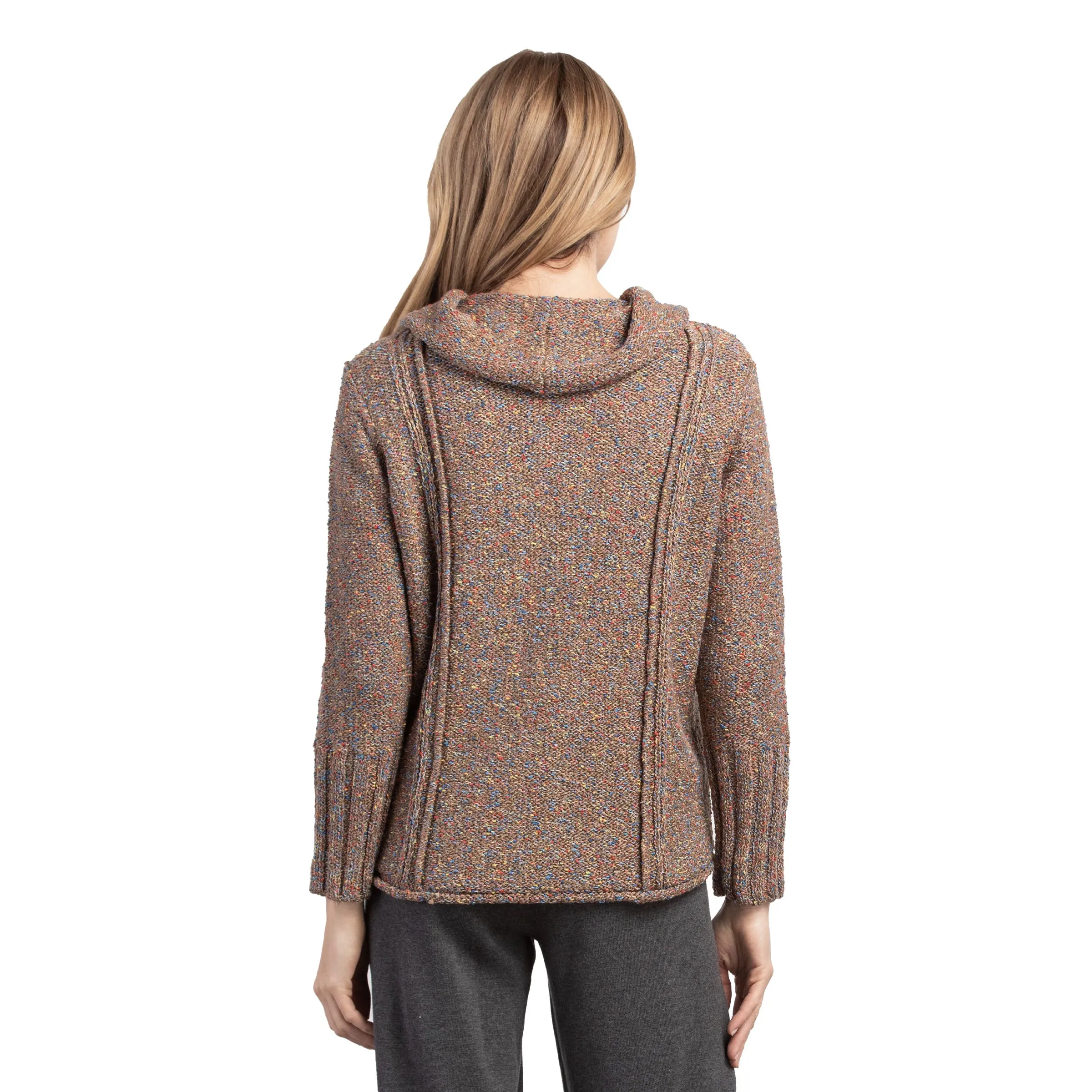 Habitat Space Dyed Speckle Draped Cowl Sweater Top in Fawn - 89103-FWN