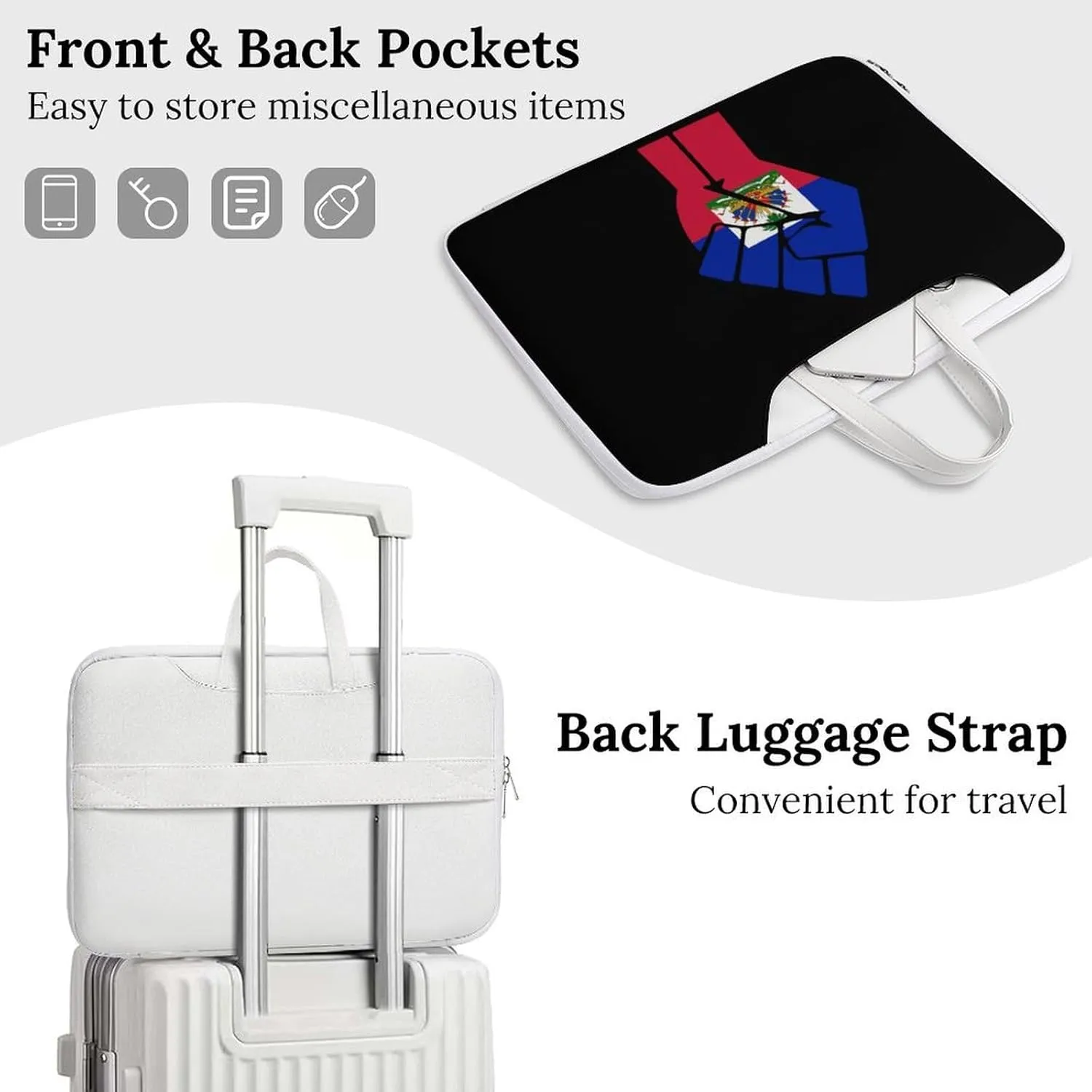 Haiti Flag Resist Leather Bag Laptop Case Slim Water Resistant Computer Bags with Handle Briefcase for Work
