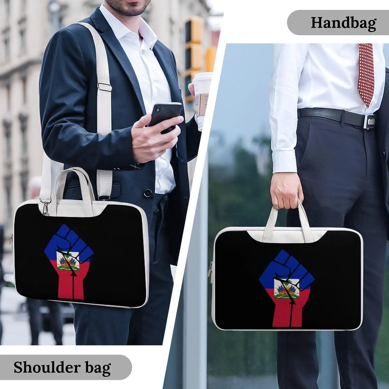 Haiti Flag Resist Leather Bag Laptop Case Slim Water Resistant Computer Bags with Handle Briefcase for Work