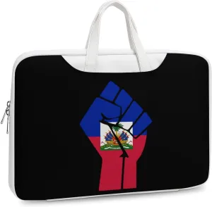 Haiti Flag Resist Leather Bag Laptop Case Slim Water Resistant Computer Bags with Handle Briefcase for Work