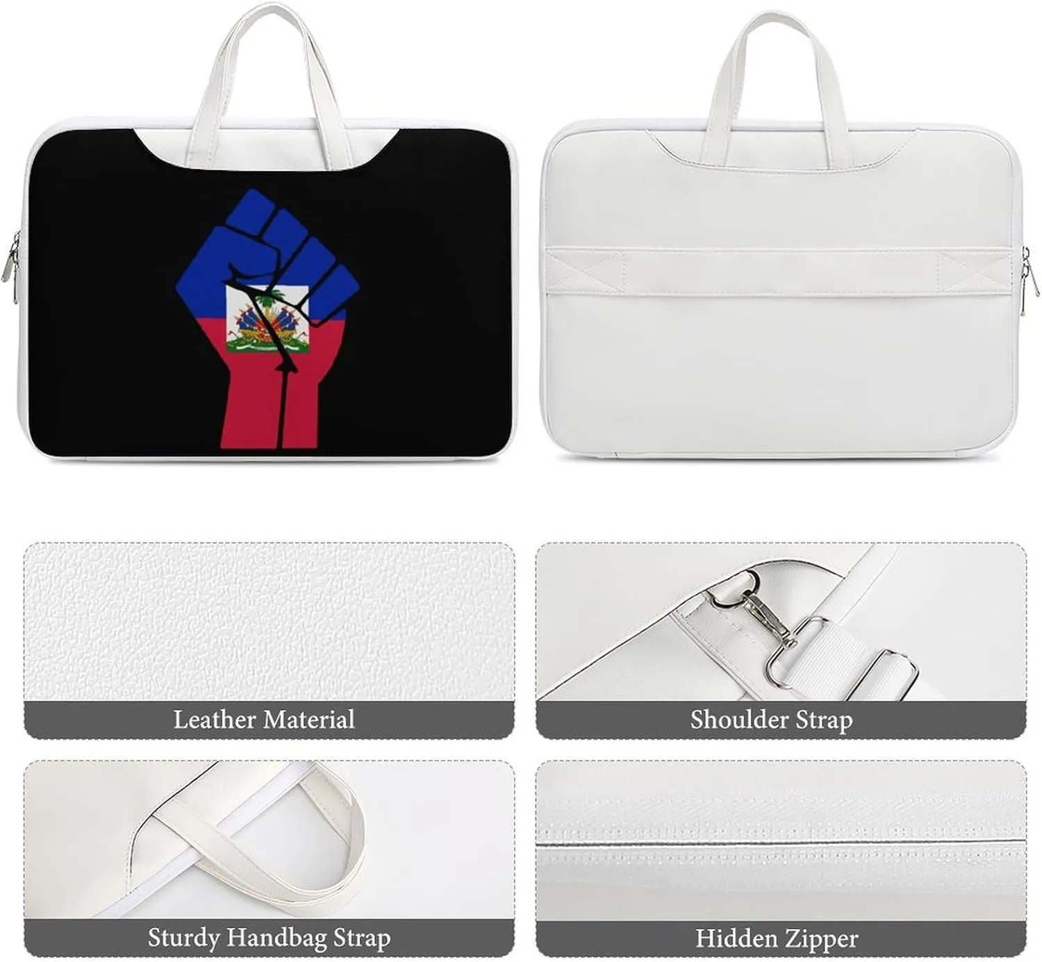 Haiti Flag Resist Leather Bag Laptop Case Slim Water Resistant Computer Bags with Handle Briefcase for Work