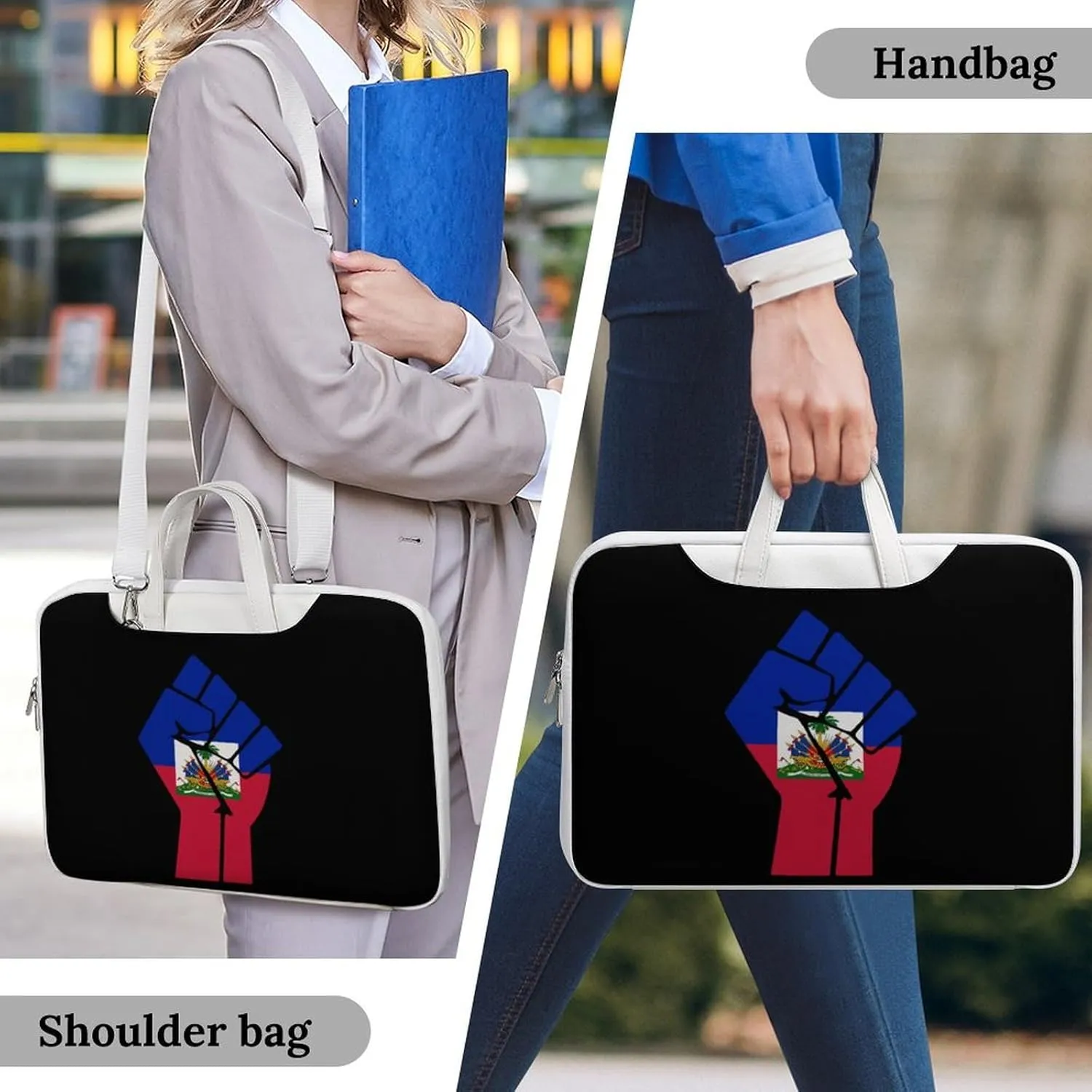Haiti Flag Resist Leather Bag Laptop Case Slim Water Resistant Computer Bags with Handle Briefcase for Work